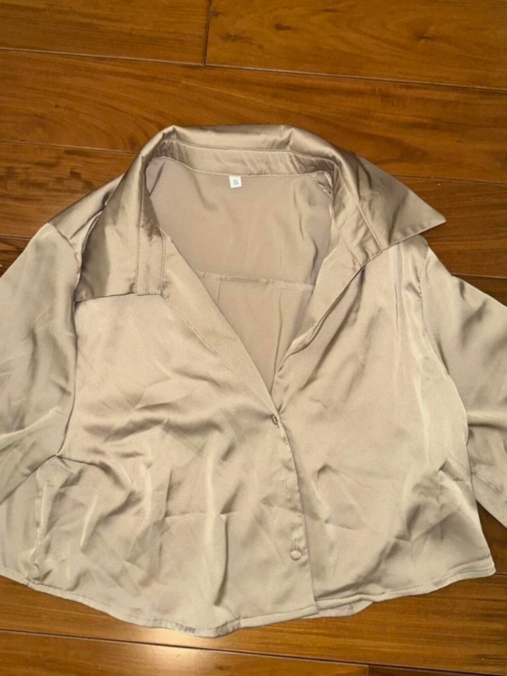 Cream Satin Button-Up Blouse S